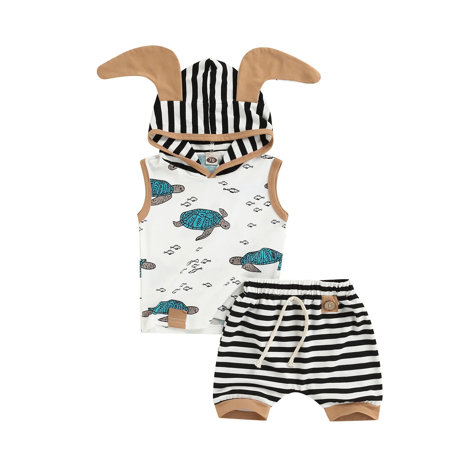 Костюм с короткими штанами для новорожденных мальчиков топ капюшоном и принтом