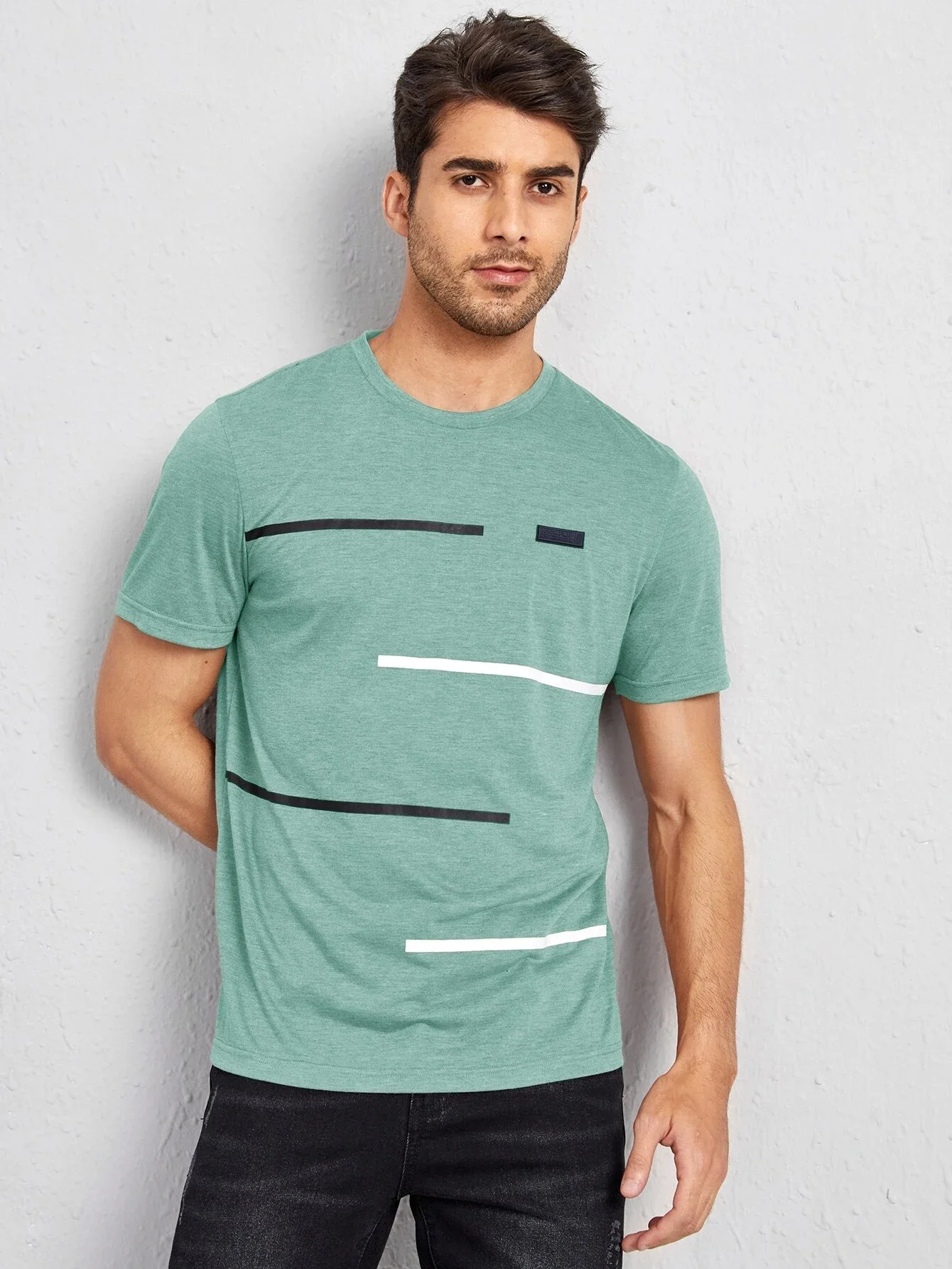 

t shirt for men Striped Patched Detail Tee
