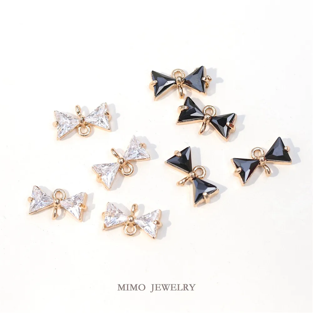 

Color preserving copper plating real gold micro setting zircon black and white bow tie double rings pendant DIY accessories