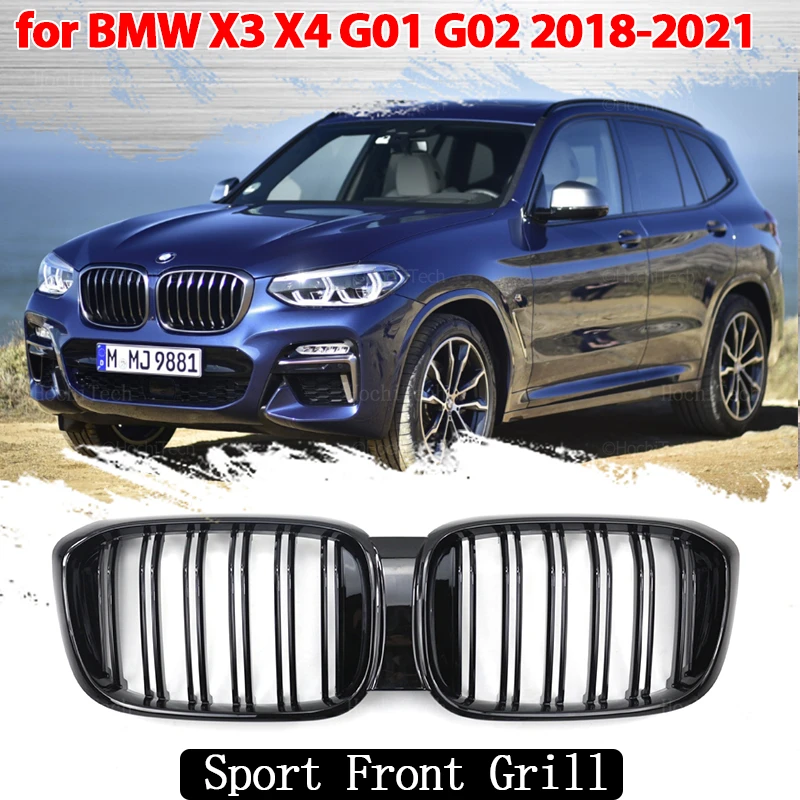 

Передний бампер, решетка для BMW X3 G01 X4 G02 Pre-LCI 2018-2021, глянцевая черная двухлинейная решетка, автомобильный Стайлинг, гоночный сменный