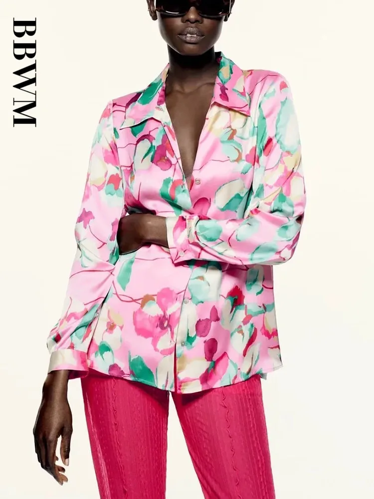 Женская блузка с цветочным рисунком однобортная винтажная Повседневная