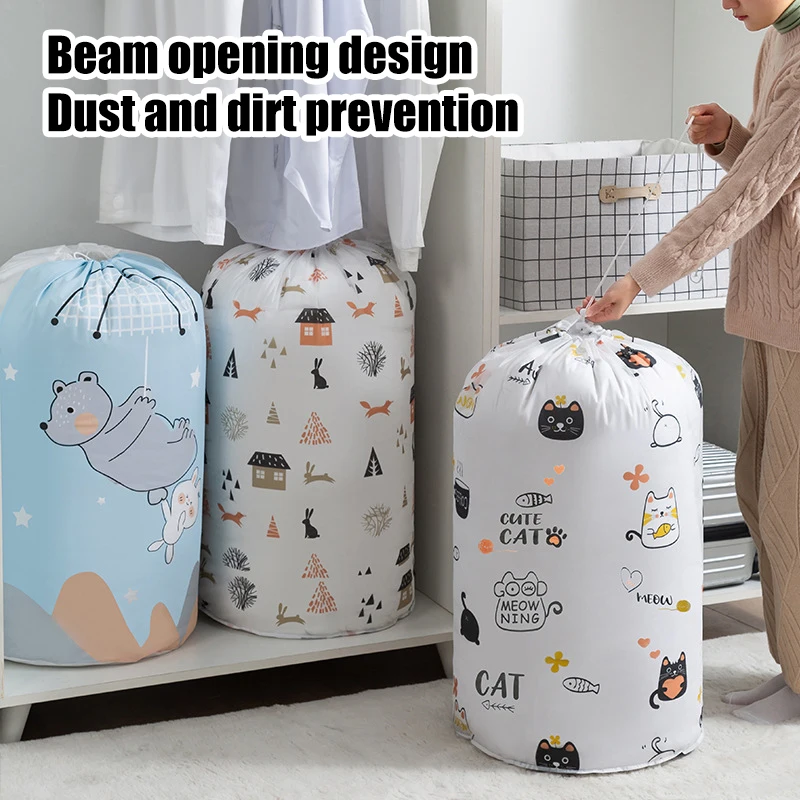 

Cylindrical Drawstring Cartoon Quilt Bag Thicken Storage Bag Travel Portable Storage Box Clothes Blanket Baby Toy Container