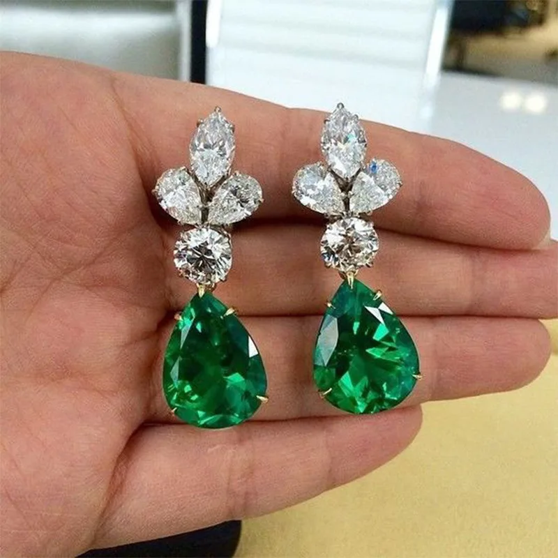 

Trefoil Flower Drop Earrings Europe and The United States Luxury Green Zirconia Earrings Wedding Christmas Gift Ladies Jewelry