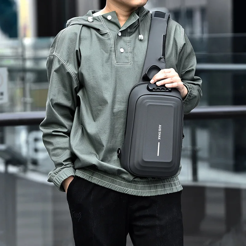 New Business Casual Men's Bag Hard Shell Motorcycle Men's Chest Bag Fashion Trend Skew Straddle Bag Men's One Shoulder Chest Bag