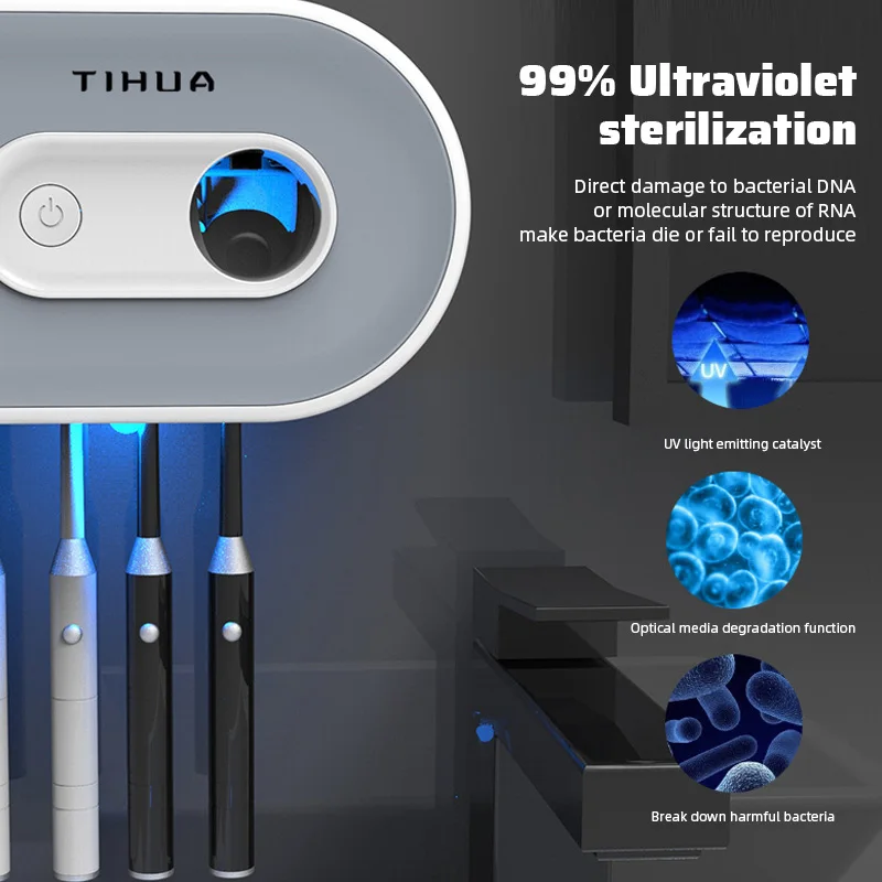 smart disinfection toothbrush holder magnetic adsorption inverted automatic toothpaste squeezer storage rack bathroom accessorie free global shipping