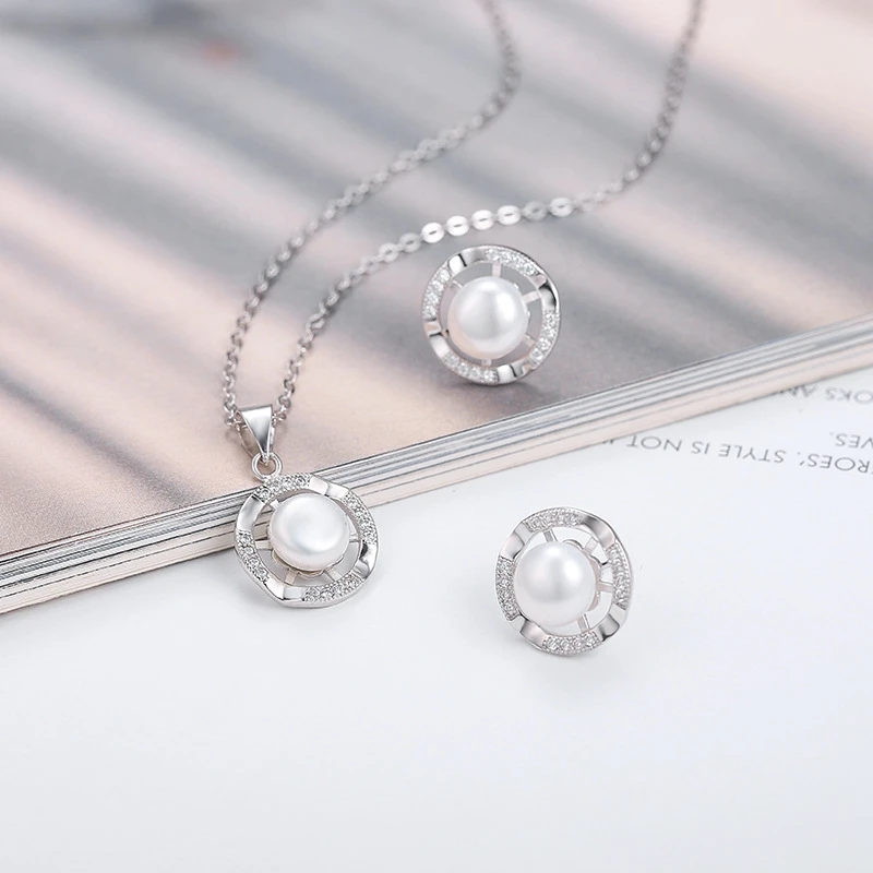 

Hot Sale 925 Sterling Silver Women's Jewelry Set Round Necklace Earring For Women Bride Wedding Party Silver 925 Jewelry Gift