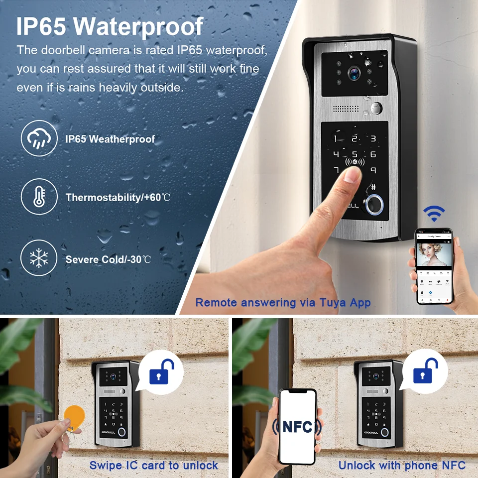 Фото 7-дюймовый IPS-экран, приложение Tuya, 2 МП, 1080P, RFID/пароль, 4-проводной видеодомофон, видеоглазок с записью, видеокамера для двери №3