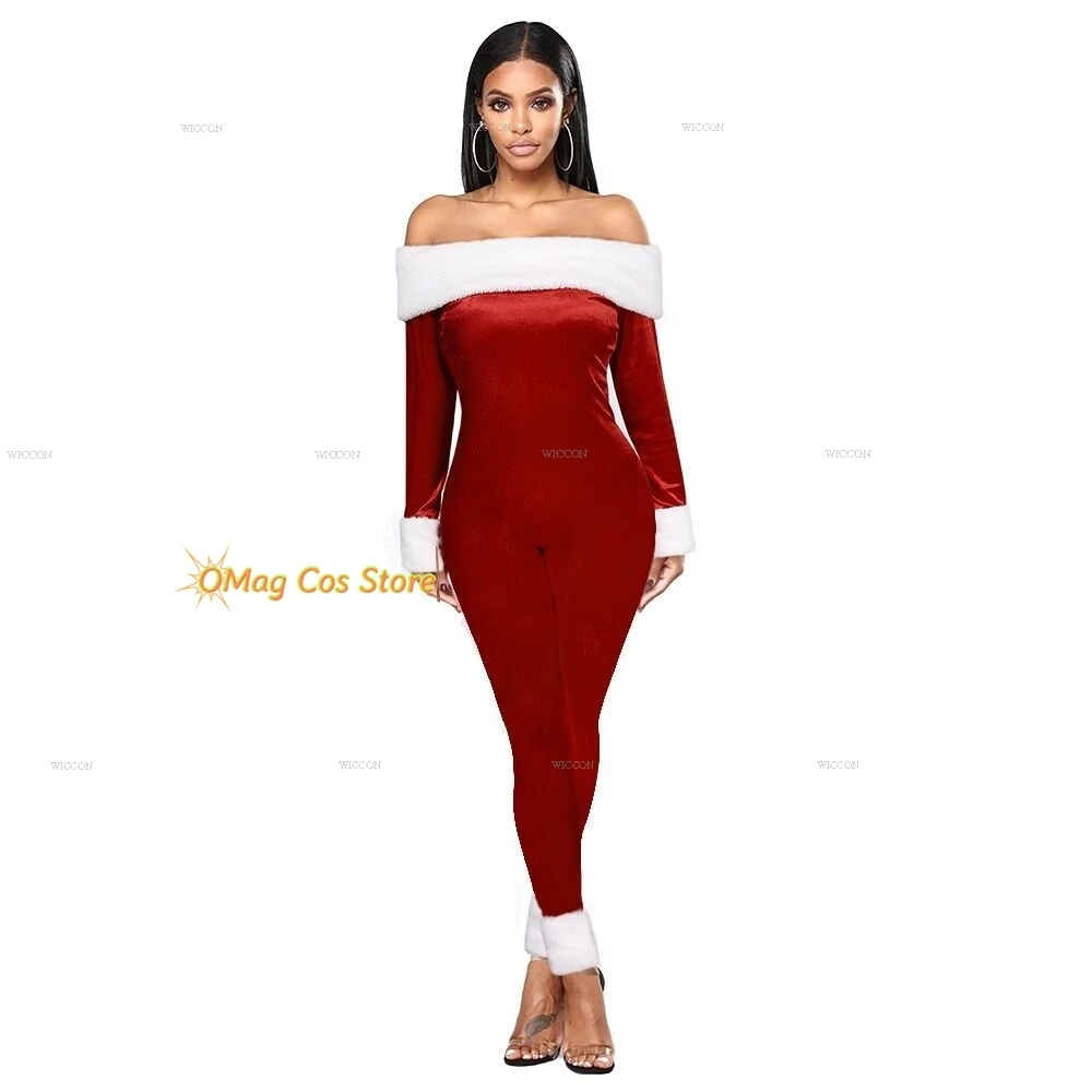 Women Mariah Cosplay All I Want for Christmas Theme Party Red Outfit Costume Jumpsuit Onsie Xmas Funny Roleplay New Year Clothes