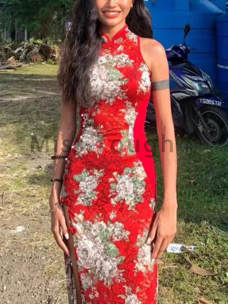 Винтажное приталенное платье в китайском стиле женское летнее пикантное