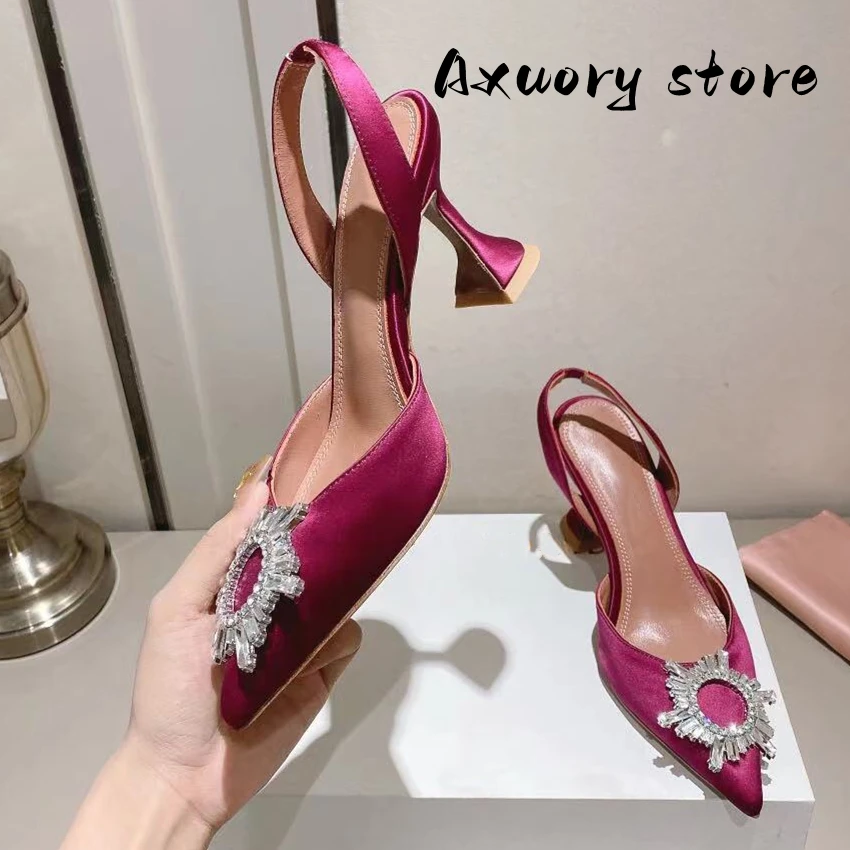 2023 New Women Sandals Summer High Heels Satin Luxury Rhinestone Sun Decoration Banquet Party Wedding Shoes