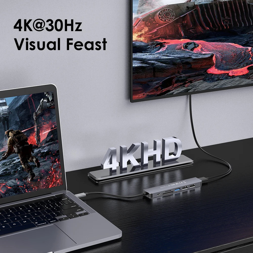 Фото USB-концентратор Lention 3,0, 4K, 30 Гц, Type C на HDMI, 2,0 PD, 100 Вт №2