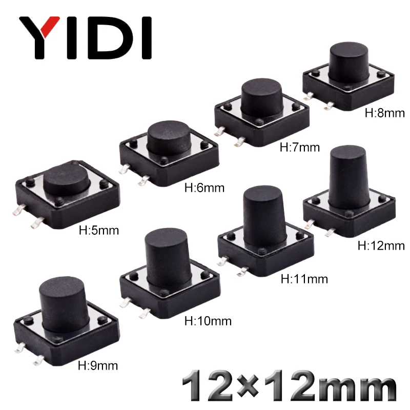 10pcs 12*12*5/6/7/8/9/10/11/12mm PCB On Off Momentary SMD SMT Tactile Tact Micro Push Button Touch Switch Electronic Power Reset