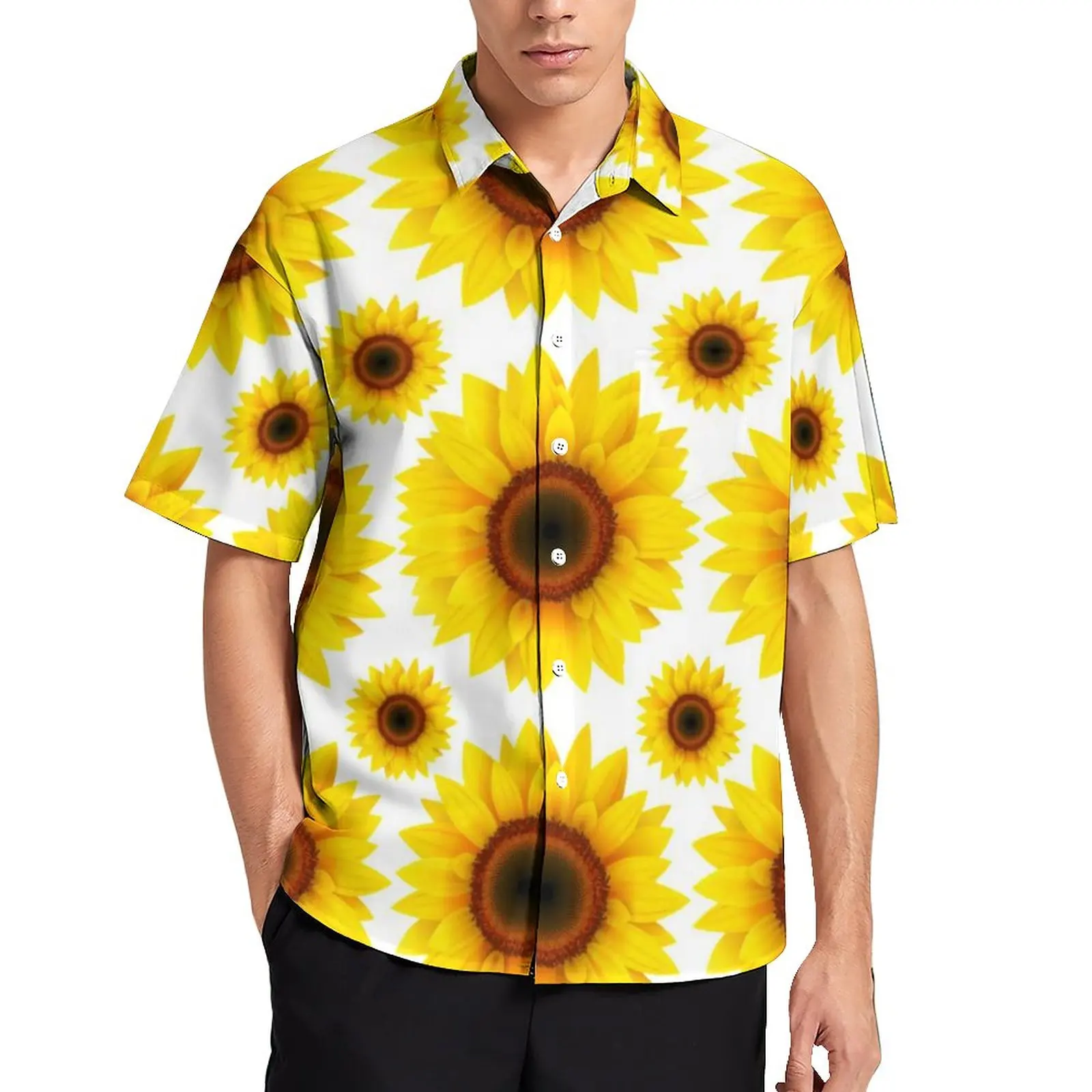 

Веселая рубашка с подсолнухами для отпуска желтая модель Гавайская Повседневная рубашка эстетичные блузки с коротким рукавом