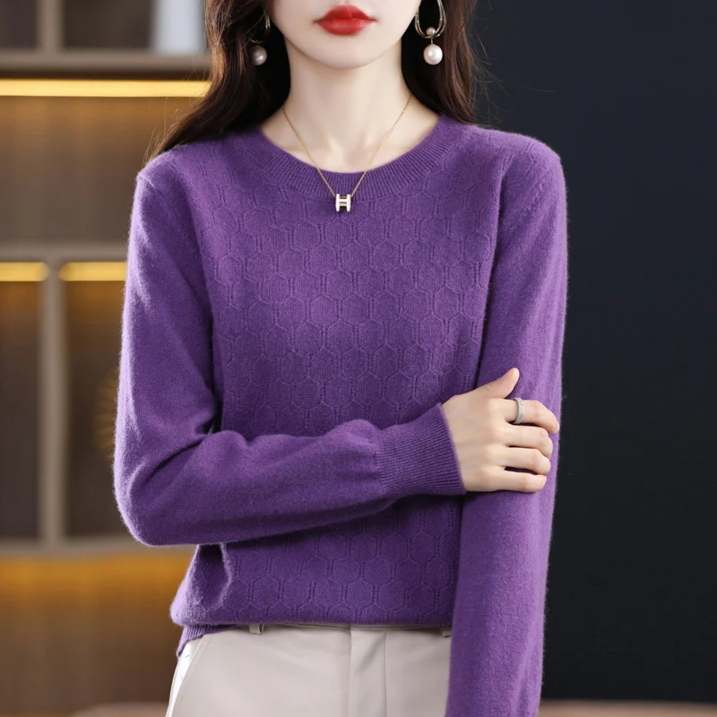 Свитер женский из 100% шерсти Свободный пуловер с круглым вырезом тонкая