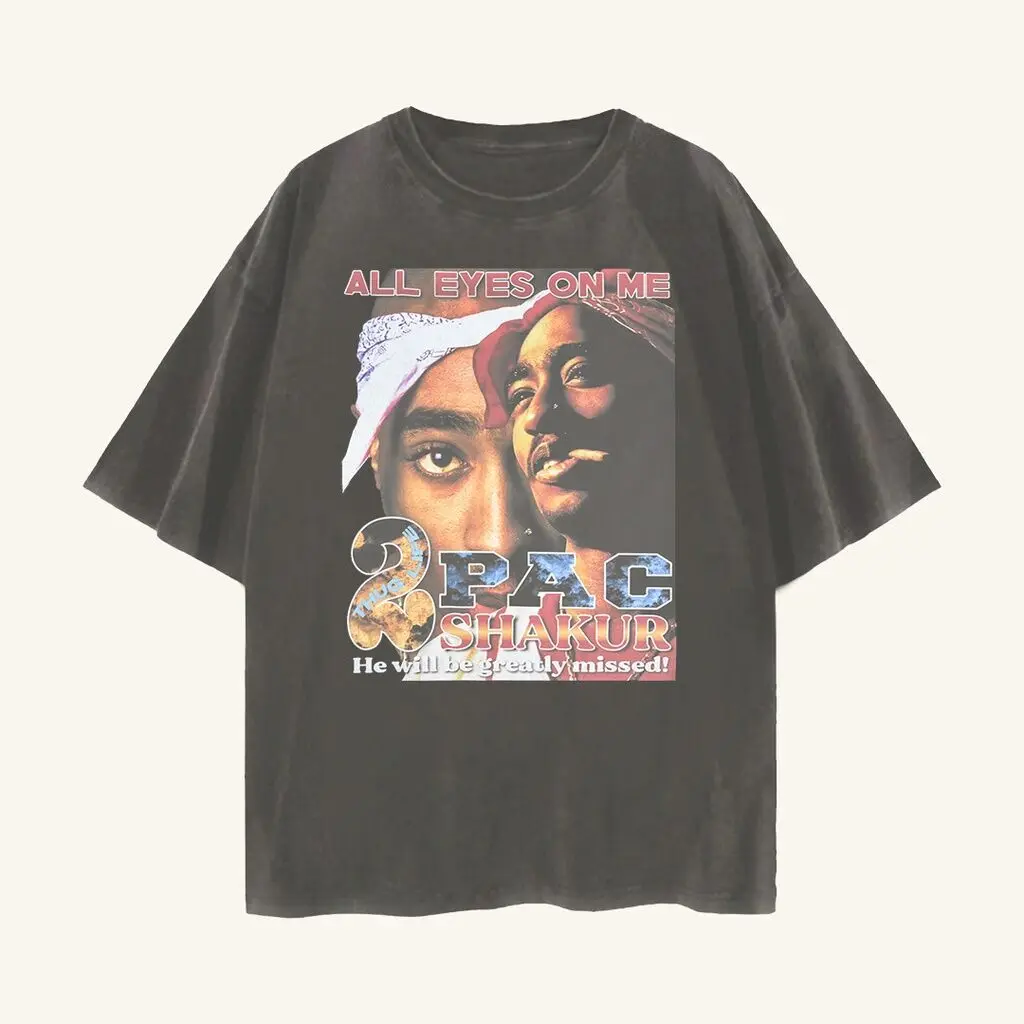 БЕСПЛАТНАЯ ONGKIR - Kaos Oversize Tupac Shakur All Eyes On Me Винтажная рэп-футболка 90-х годов с