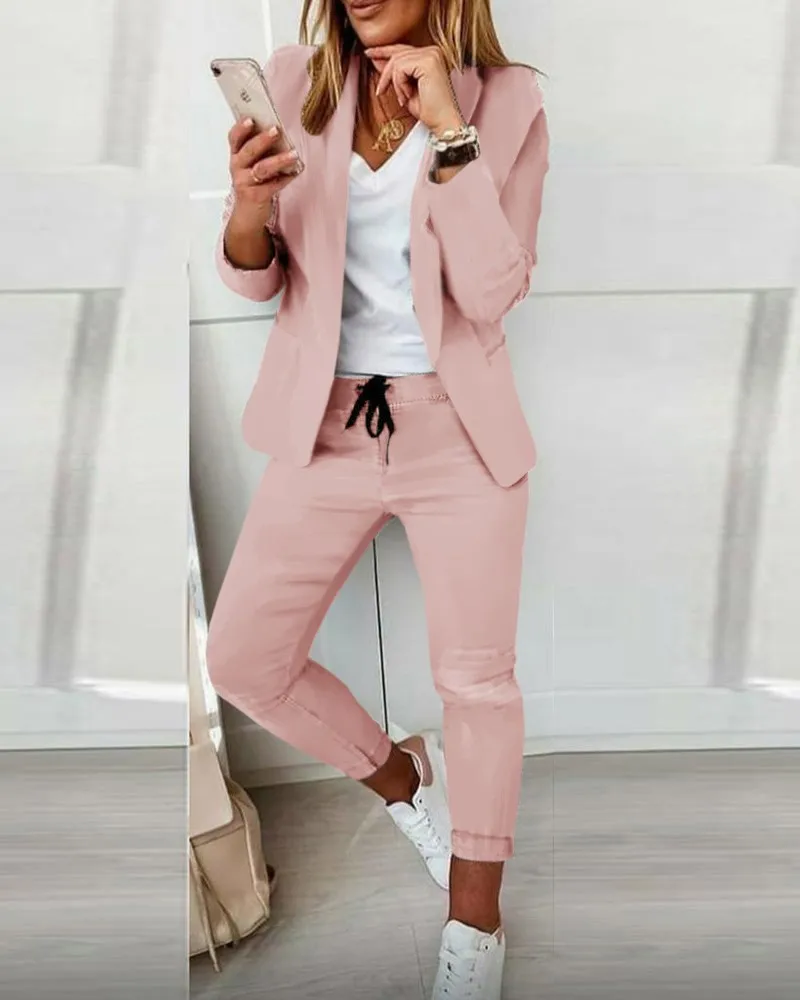 

2022 Spring and Autumn Women Blazer And Pants Sets Two Pieces OL Single Breasted Jacket Formal Suit Trousers