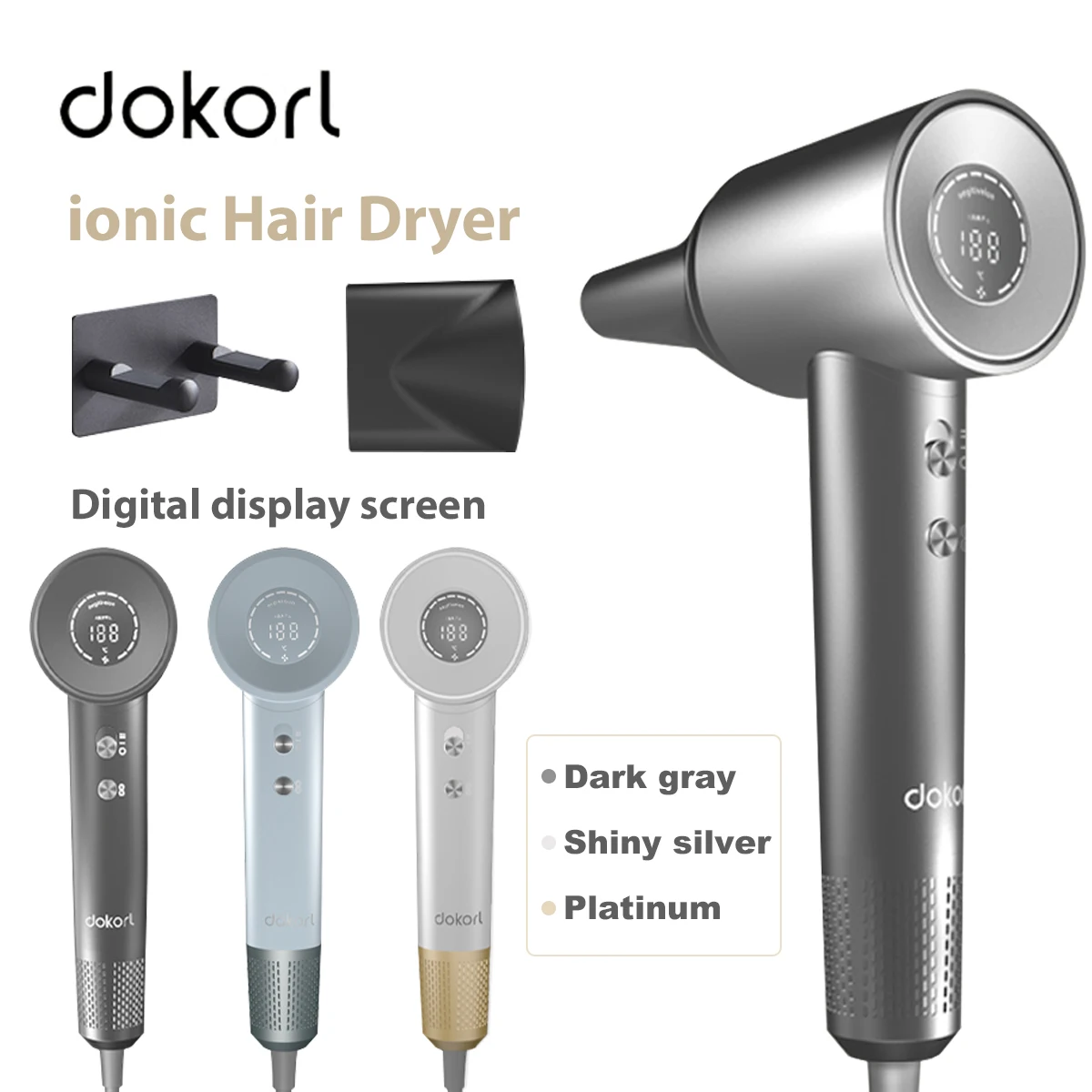 

Фен для волос DOKDOL Highs peed 1600 Вт, цифровой экран, профессиональный инструмент для укладки волос, профессиональный отрицательный ионный Уход за волосами