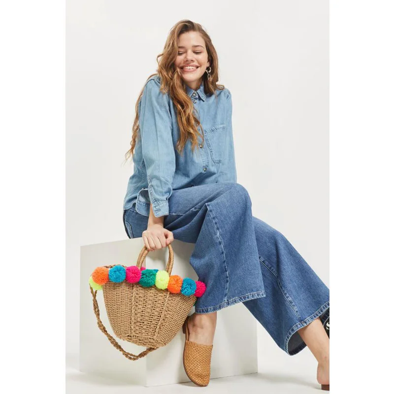 

2019 соломенная сумка с пузырьковыми цветными шариками, летние модные женские сумки с кружевными шариками в богемном стиле, повседневные сум...