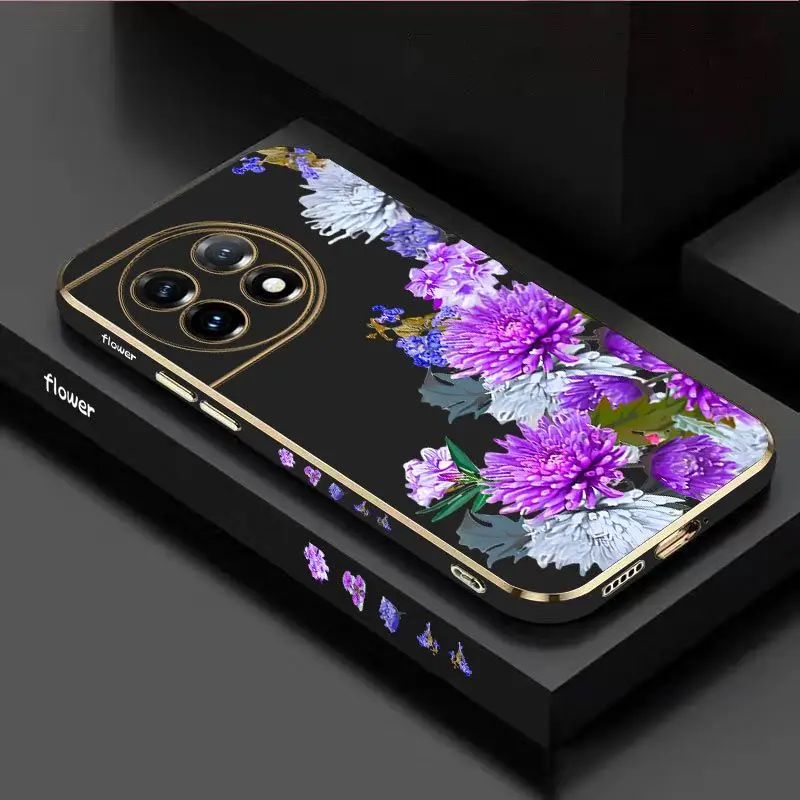 

Purple Jasmine Luxury Plating Phone Case For Oneplus 11 11R 10 Pro 10R 10T 9R 9RT 9 8T 8 8 Pro Cover