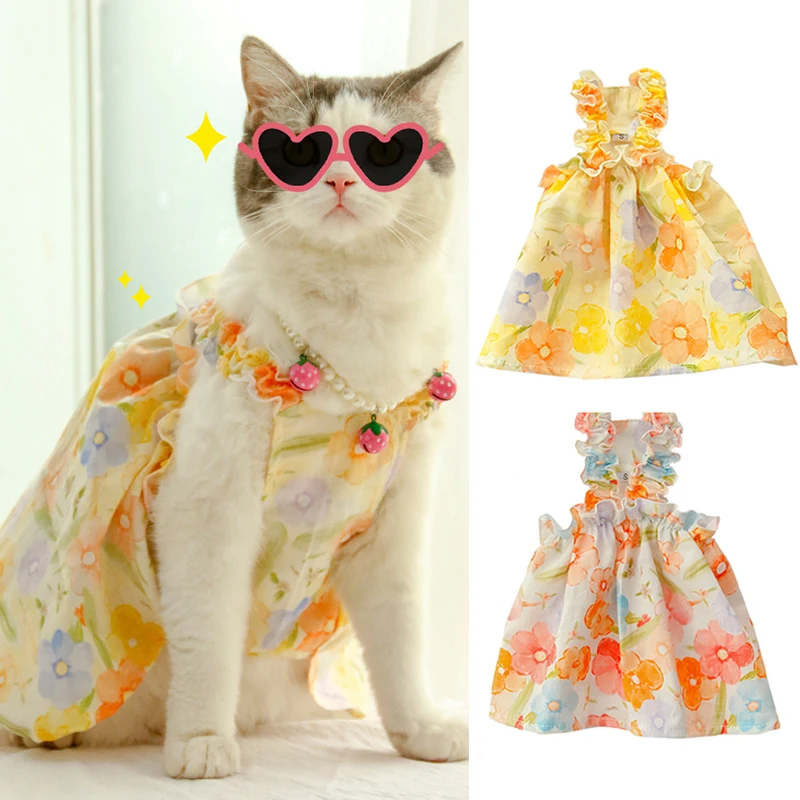

Floral Princess Dress Spring Summer Pet Dog Clothes Sweet Pet Clothing Bichon Yorkshire Cute Printed Puppy Cat Skirt Thin Skirt