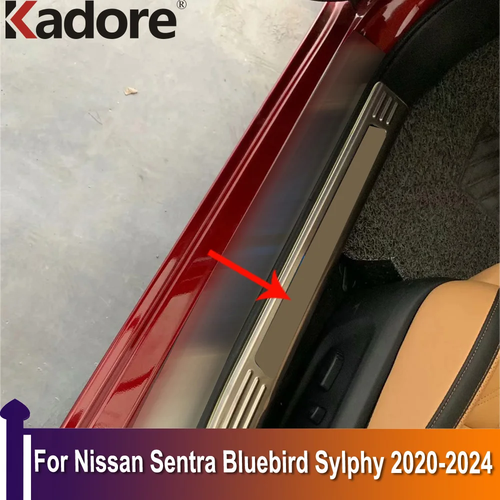 

For Nissan Sentra Bluebird Sylphy 2020 2021 2022-2024 Inner Door Sill Scuff Plate Trim Car Accessories Sticker Stainless Steel