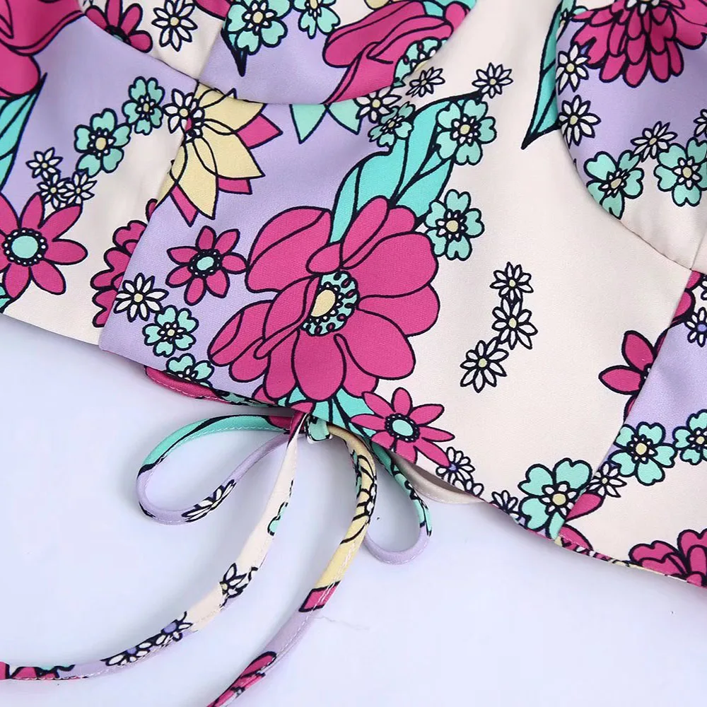 Женская одежда новинка 2022 модный короткий топ на шнуровке с цветочным принтом