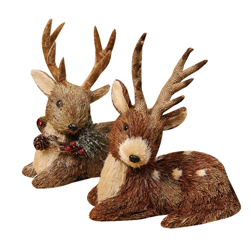 

Соломенная трава, искусственное плетение, Рождество, сидящий олень, кукла, фигурка животного, Декор