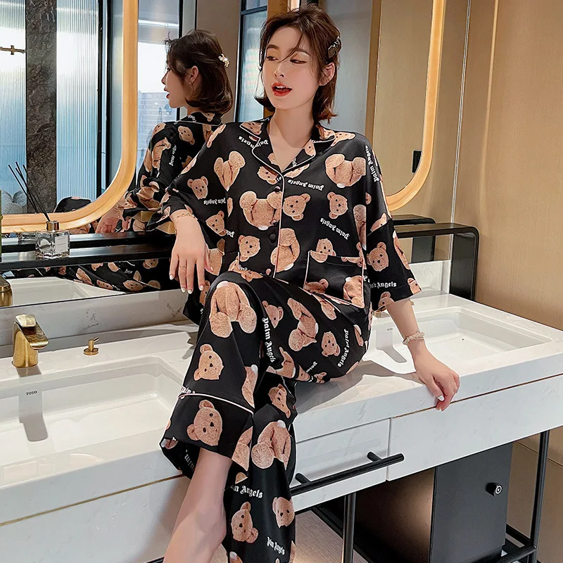 Designer Winter Pajamas For Women 2 Piece Sets Womens Outfits Silk Pajamas For Women Night Wears Lounge Set