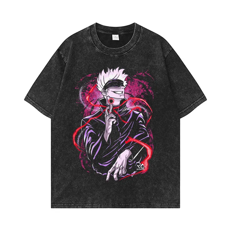 

Japanese Anime Jujutsu Kaisen T Shirt 100% Cotton Short Sleeves Trend Tops Acid Washed Vintage Manga Graphic Print Fashion Tees