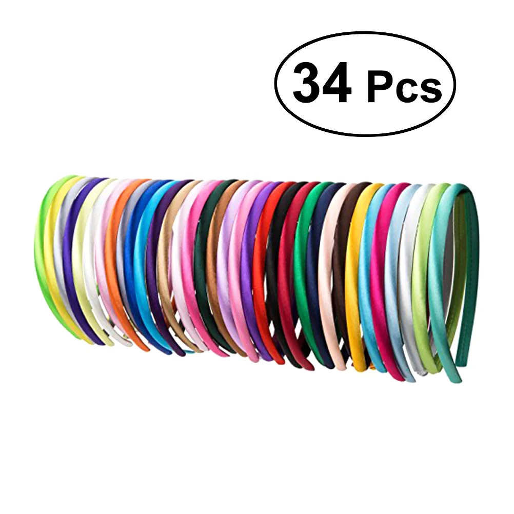 

Headbands, 34pcs Colorful Thin Plain Hairbands DIY Anti- Hair Hoops for