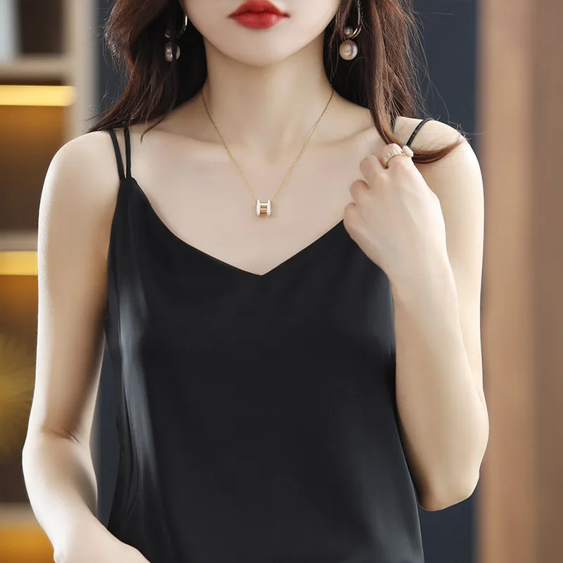 Женские блузки Летняя шелковая футболка с V-образным вырезом атласная Офисная