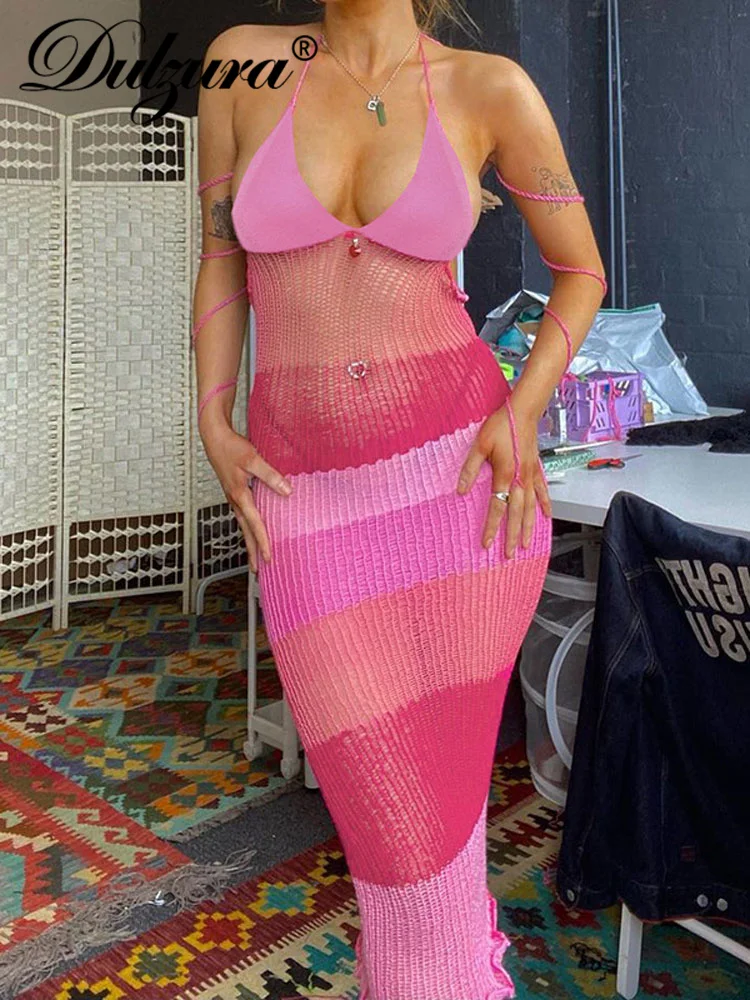 

Dulzura, открытая сексуальная одежда Y2K, без рукавов, с открытой спиной, на шнуровке, с лямкой на шее, облегающие макси платья для женщин, 2023, Клубные, вечерние на день рождения