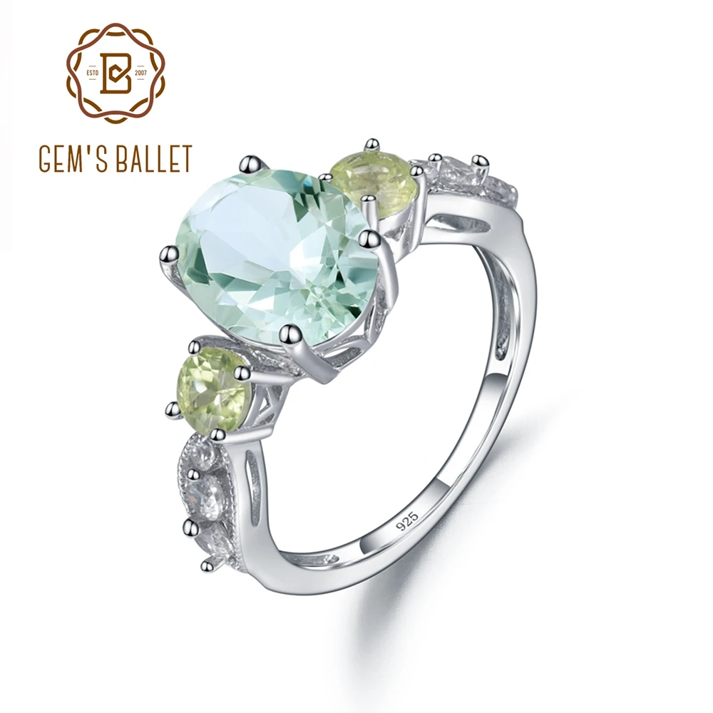 

GEM'S BALLET Solid 925 Sterling Silver Ring For Women Green Amethyst Gemstone Wedding Romantic Gift Engagement Fine Jewelry