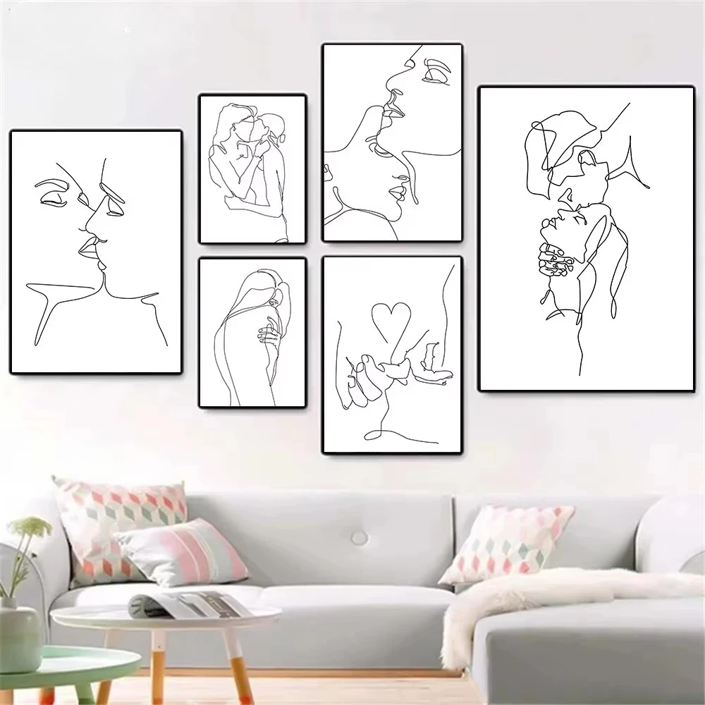 Черно-белая Картина на холсте Поцелуй пары