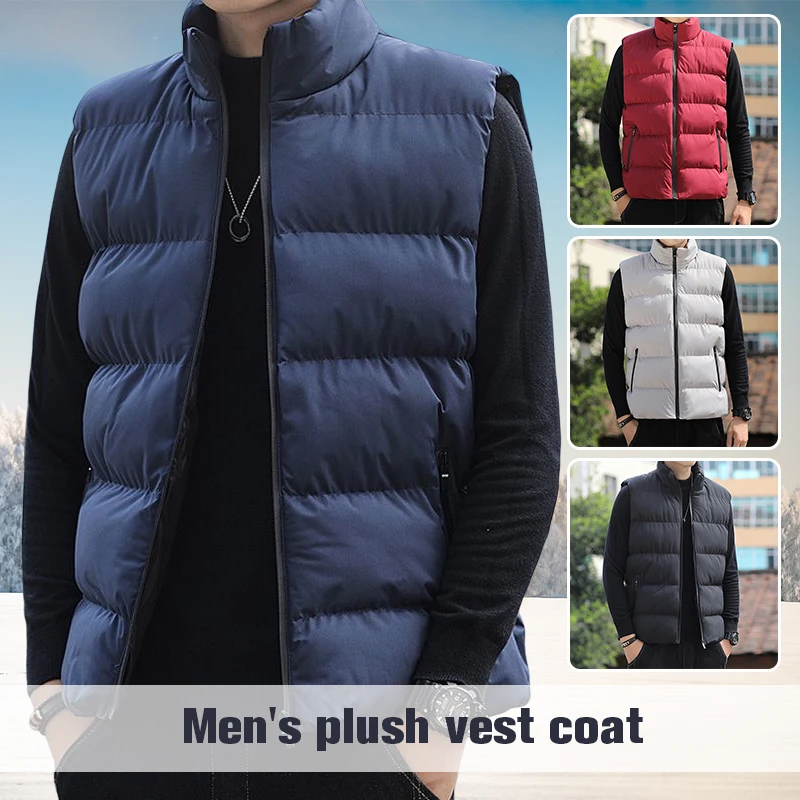 New Men's Down Cotton Vest Autumn Winter Sleeveless Casual Jacket Vest Thickened Warm Zipper Stand Collar Quilted Shoulder Coat