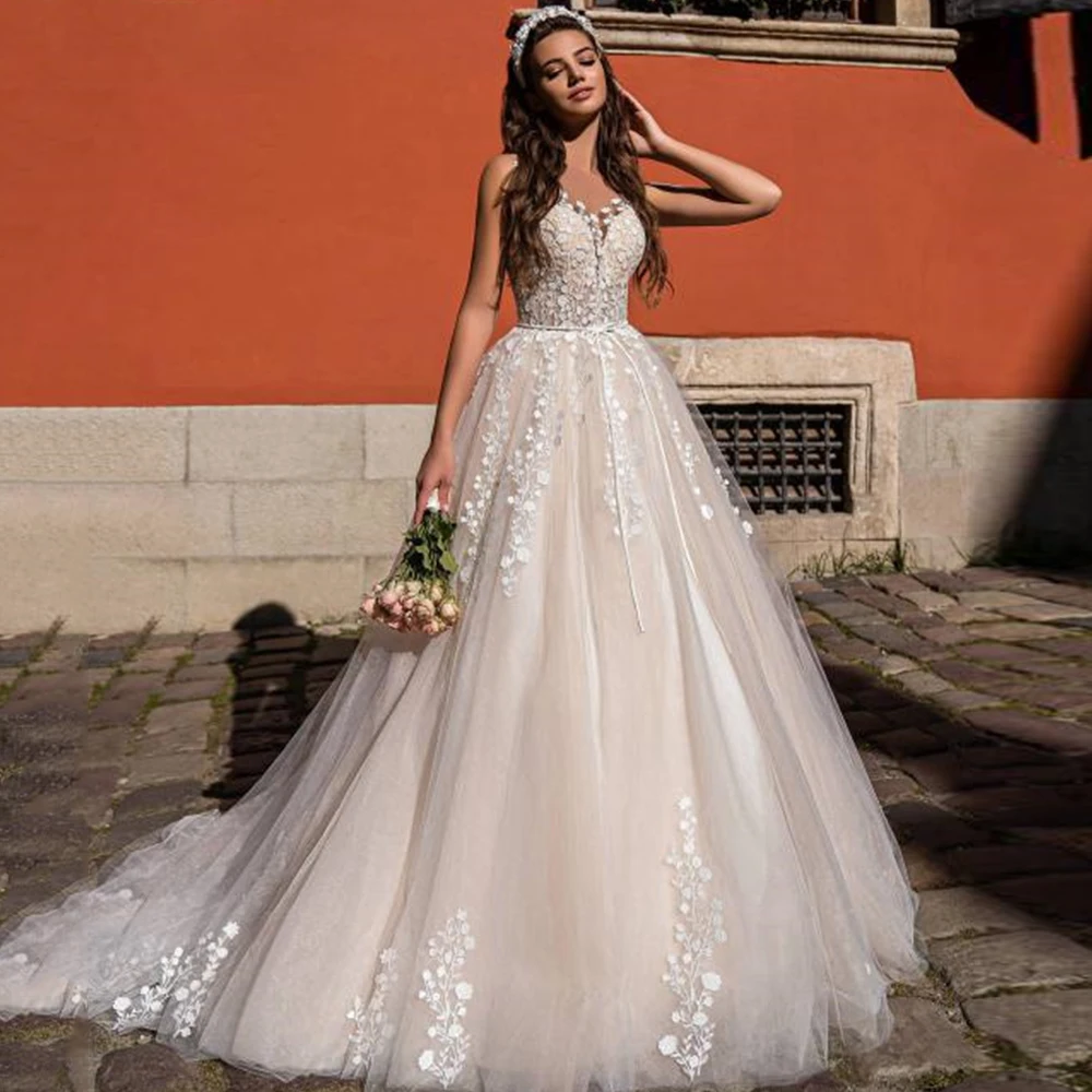 

Modern Ivory Wedding Dresses Sweetheart Off-The-Shoulder A-Line Sweep Train Bride Dress With Bow Belt Lace Applique Tulle 2023