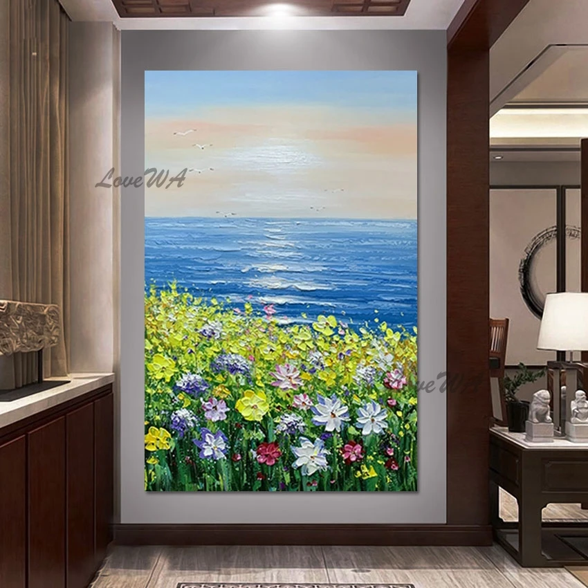 

Природный пейзаж, искусство, Картина масло, морская волна, акриловая текстура, красивые картины цветов, без рамки