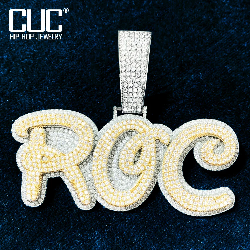 Custom Cursive Conjoined Letter Name Necklace Ice Zircon Hip Hop Chain For Men Women Pendant Solid Back Rock Street Jewelry
