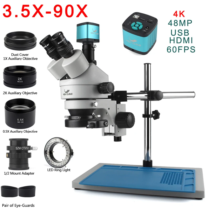 

4K 48MP HDMI камера набор 3,5X 90X промышленный лабораторный простой фокусный стереомикроскоп тринокулярный микроскоп для ремонта пайки телефона