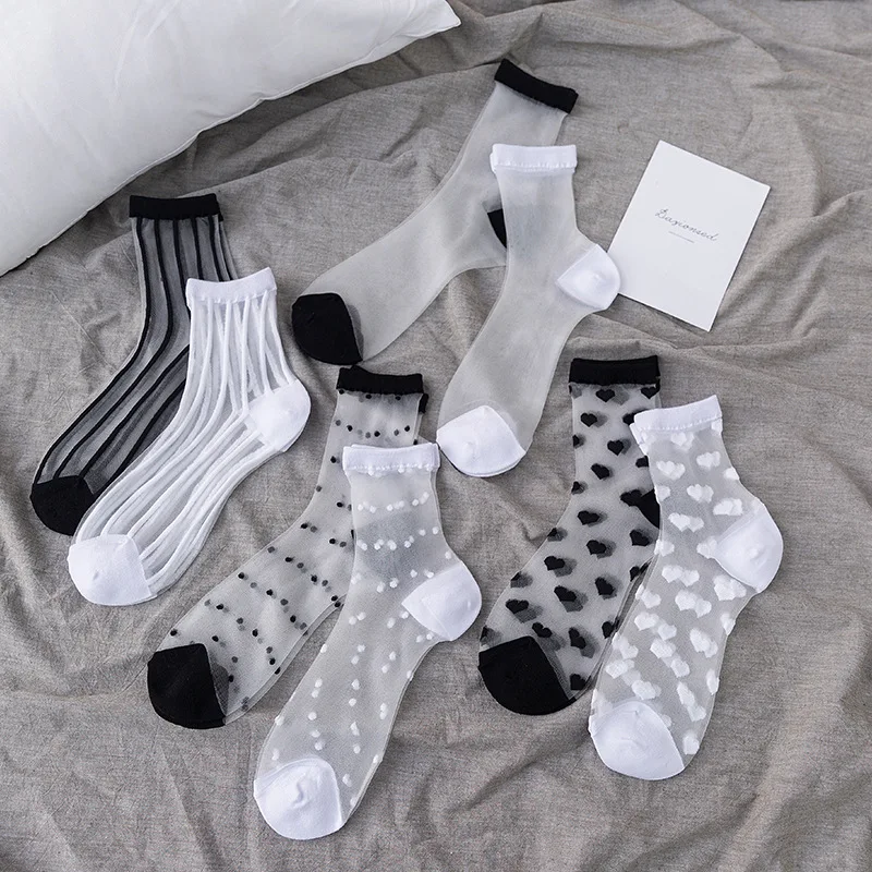 New Women Ladies Socks Fashion Sheer Mesh Glass Silk Socks Ultrathin Transparent Crystal Lace Fabulous Elastic Summer Ankle Sock