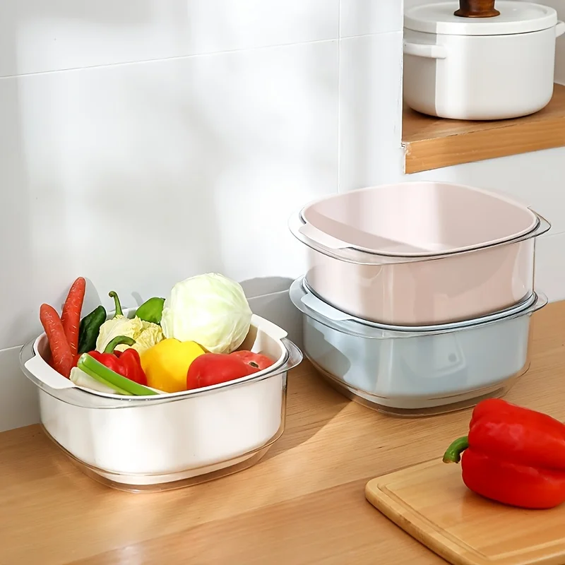 Большая двухслойная корзина для слива фруктов раковина прочная приготовления