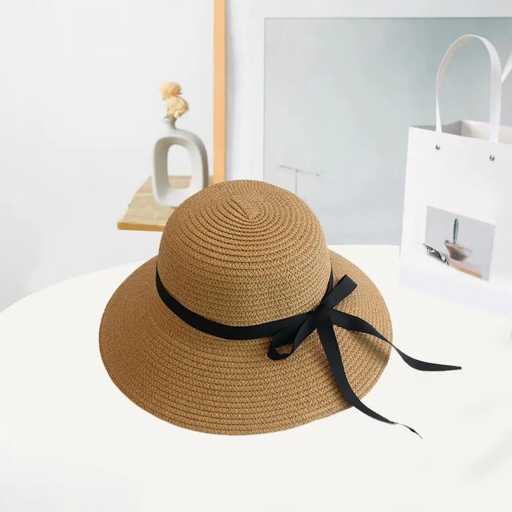 

Wide Brim Visor Hat Easy to Clean Sun Hat Foldable Young Girl Bowknot Sunscreen Hat Beach Cap for Trip