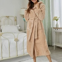 women fleece bathrobe nightgown thick warm hooded robe winter unisex plush pajamas pink cute adults flannel bath robe sleepwear