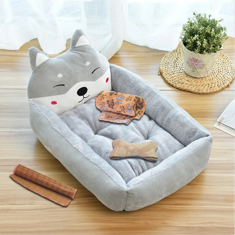 

Cute Cartoon Pet Beds for Small Medium Dogs Winter Warm Puppy Cat Sofa Bed Washable Chihuahua Bulldog Kennel Mascotas Supplies