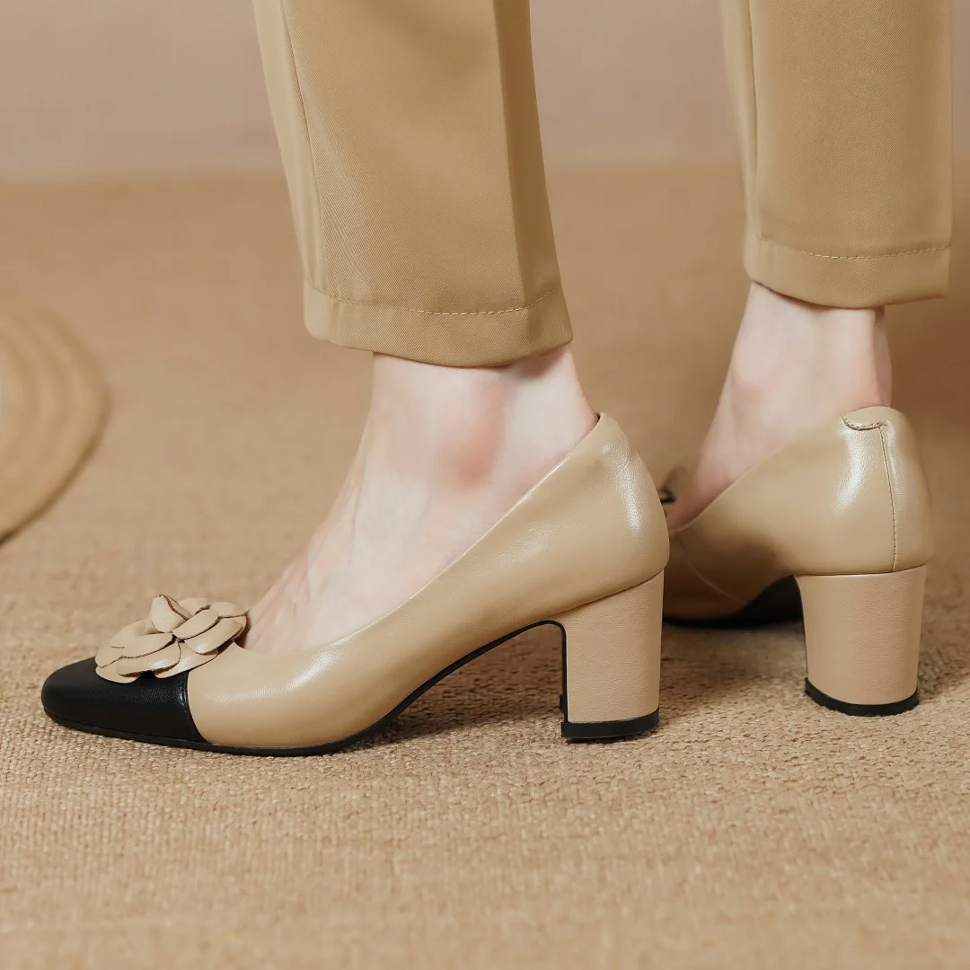 Туфли-лодочки женские составного кроя овечья кожа без застежек круглый носок