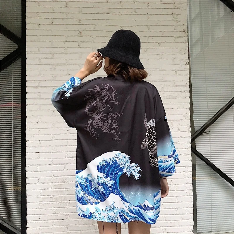 

Fish Kimono Women Yukata Japanese Clothes Summer Asian Streetwear Print Kimono Cardigan Shirt Women Japanese Robe Haori Kimonos