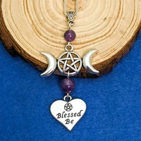 new hot sale love double moon pentagram double purple orb pendant accessories necklace gift for her