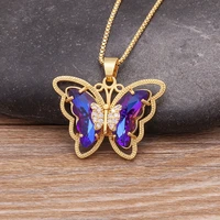 aibef top quality austrian crystal zircon 10 colors butterfly pendant for women glamour female colorful animal necklace jewelry