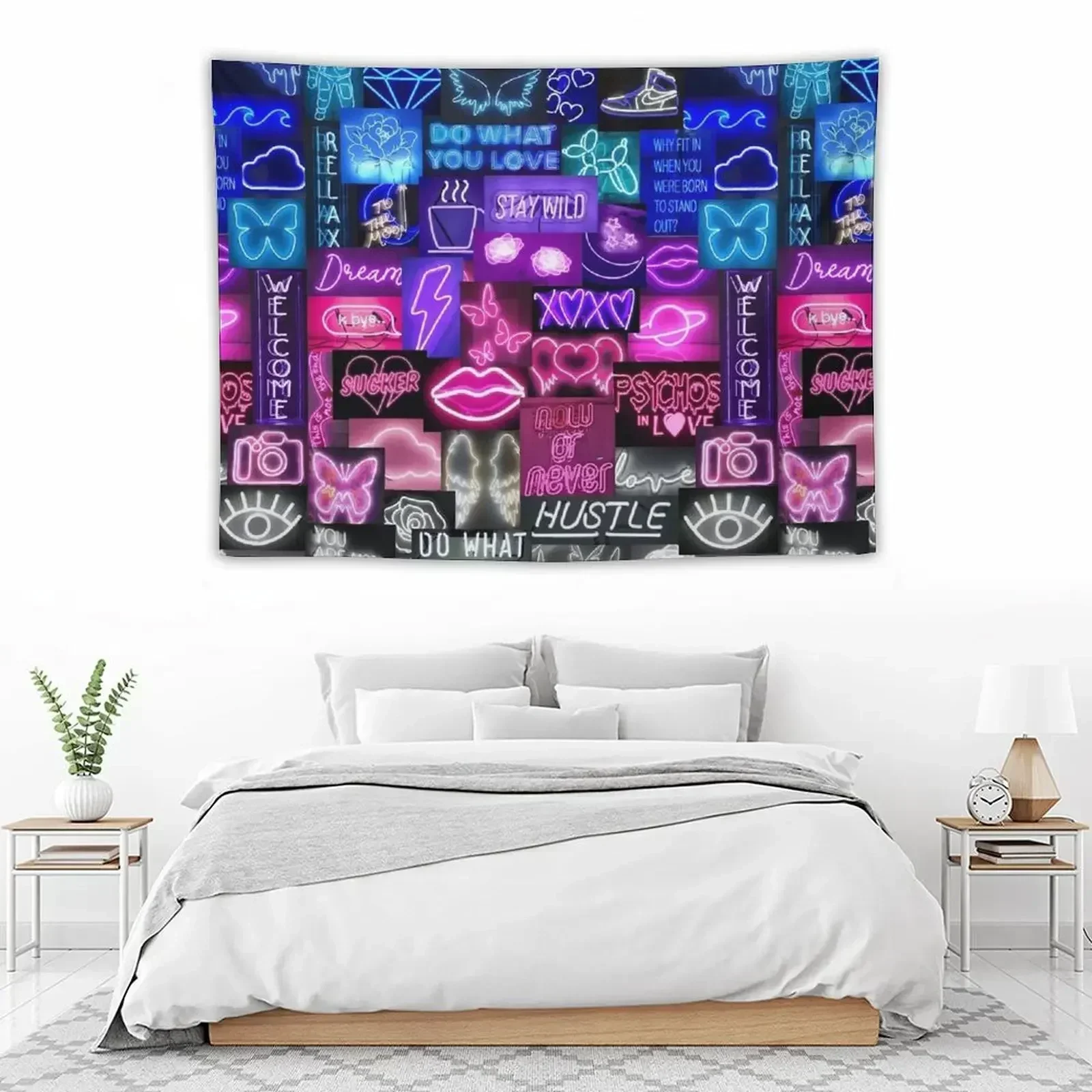 Гобелен с коллажем от синего до белого неонового цвета декор комнаты