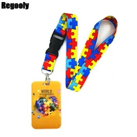 autism pattern orange credit card id holder bag student women travel bank bus business card cover badge accessories gifts